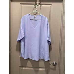 Oversized Blue Blouse M Flowy V Neck Top